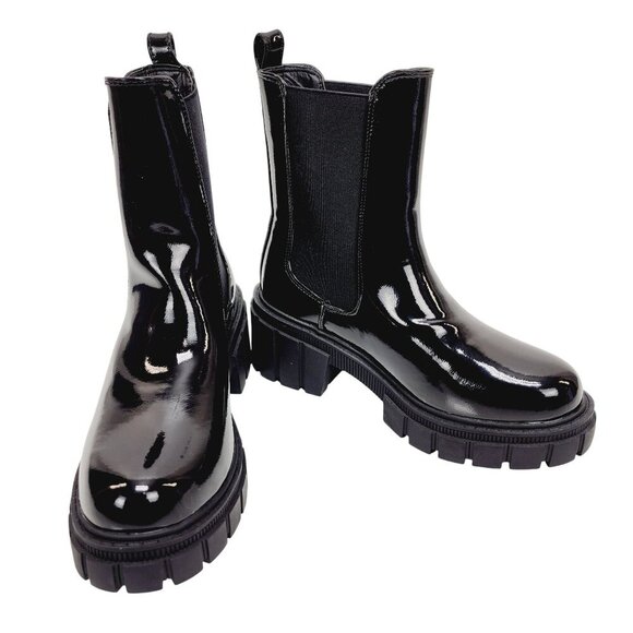 Black Patent Leather Chelsea Boots With Chunky Sole UK 4 EUR 37 USA 6 - Picture 2 of 13
